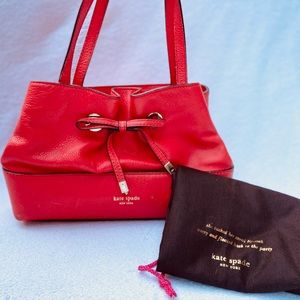 Kate Spade Red Leather Satchel Handbag with Bow and Multiple Inside Pockets